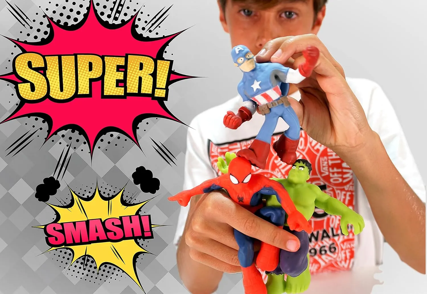 JA-RU Marvel Avengers Stretchy Toys Heroes Squish & Pull Toys (3 Units Assorted) Hulk Captain America & Spiderman Calming Fidget Toy, Stress Toys for Kids & Boys Toys DEF-6900-3