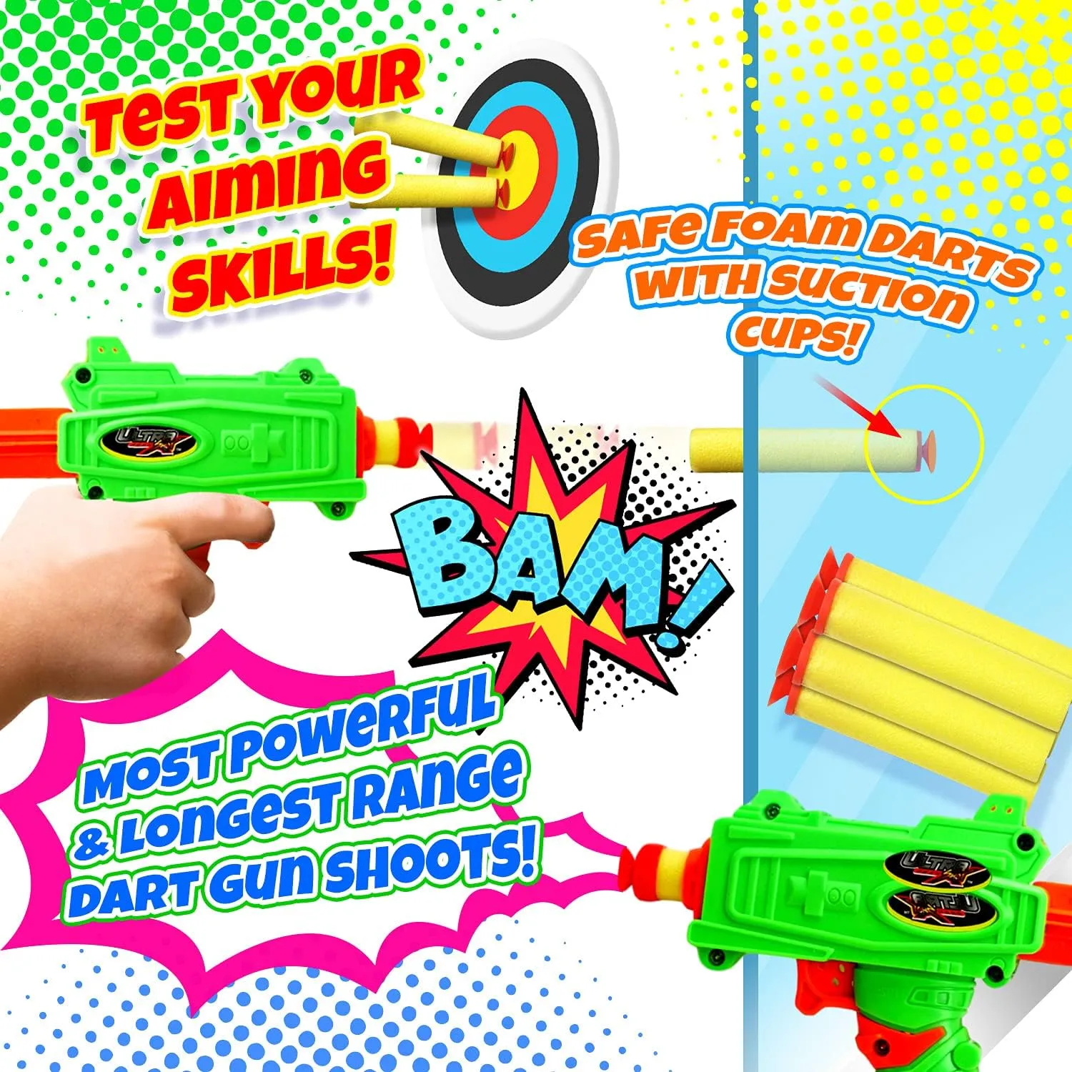 JA-RU Mini Foam Dart Gun for Kids (8 Toy Gun Pistol) w/ 5 Refill Soft Bullet Foam Darts. Fidget Gun Toy, Bulk Party Favors for Boys, Treasure Chest Toys. 5483-8p