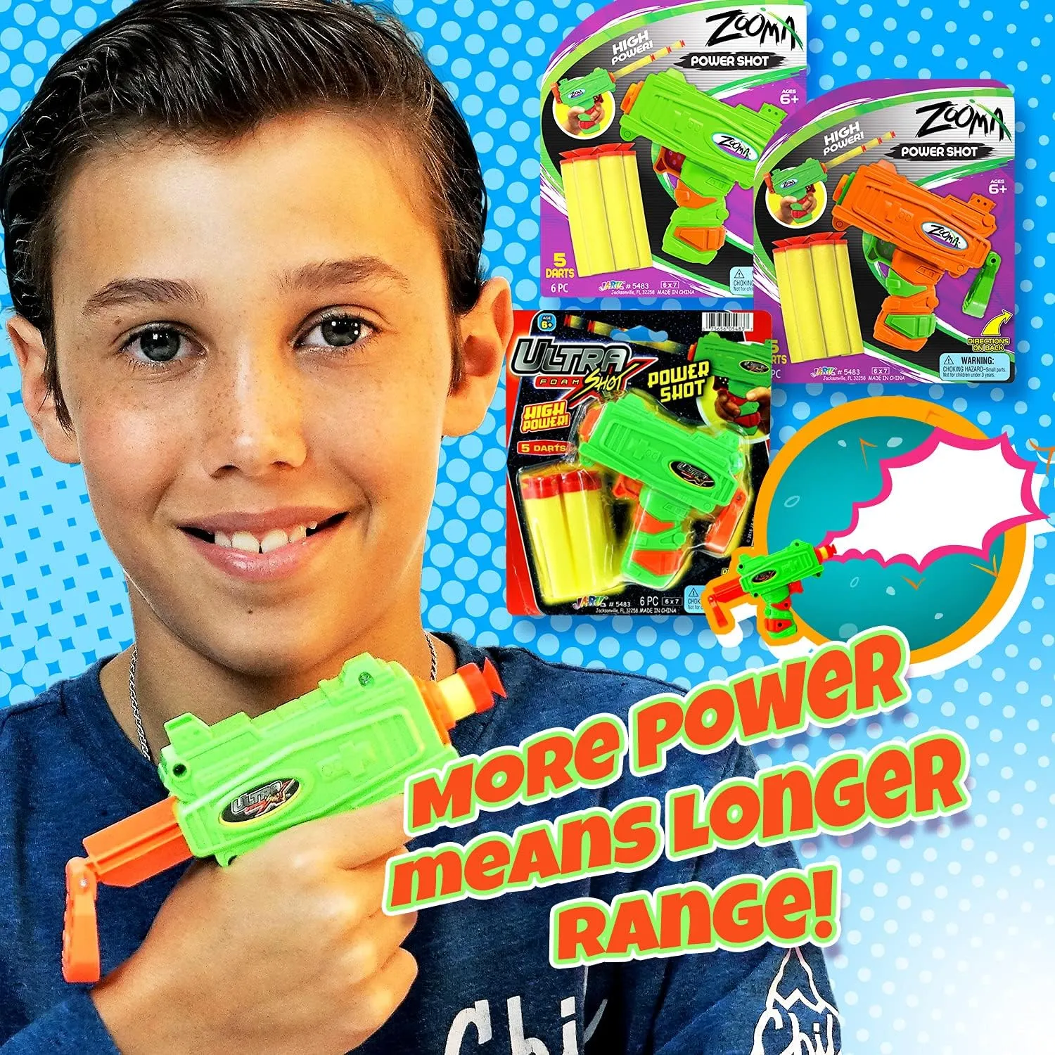 JA-RU Mini Foam Dart Gun for Kids (8 Toy Gun Pistol) w/ 5 Refill Soft Bullet Foam Darts. Fidget Gun Toy, Bulk Party Favors for Boys, Treasure Chest Toys. 5483-8p