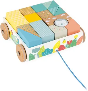 Janod Pure Pull-Along 16 pc Wood Pastel Block Set - Ages 18  Months - J05152