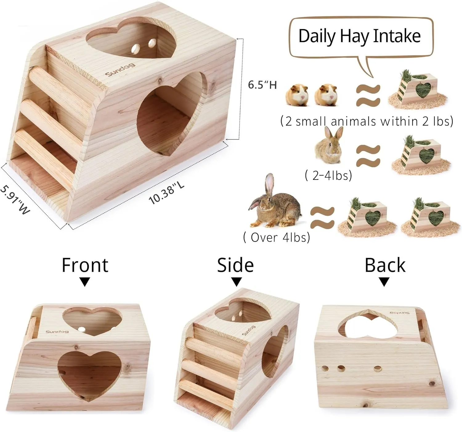 JanYoo Hay Feeder for Rabbits Wooden Holder for Cage Large Rack Hanging Food Manager Less Waste Dispenser Bunny Accessories