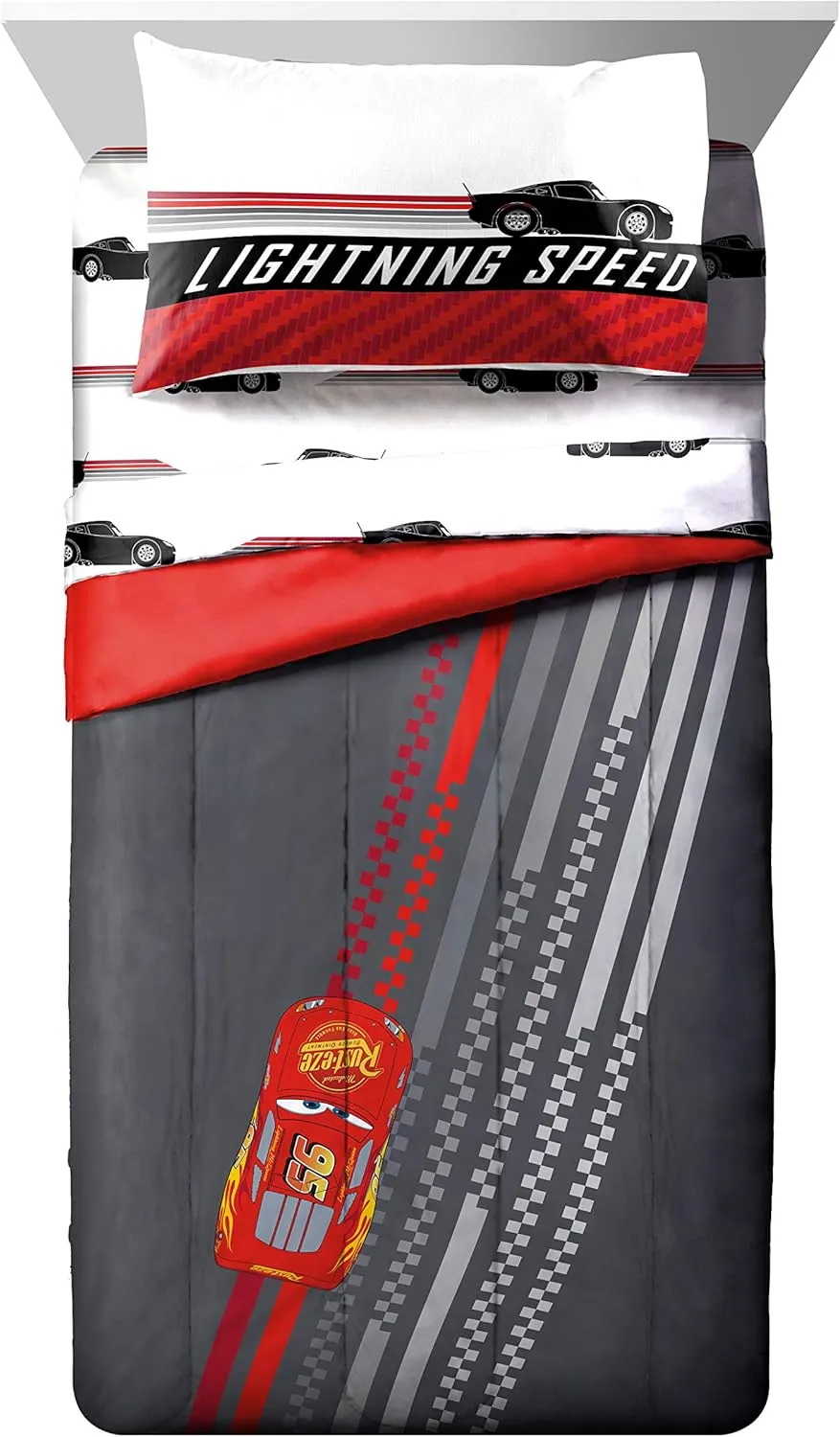 Jay Franco Disney Pixar Cars Race Ready 7 Piece Full Bed Set - Includes Comforter & Sheet Set - Bedding Features Lightning McQueen - Super Soft Fade Resistant Microfiber