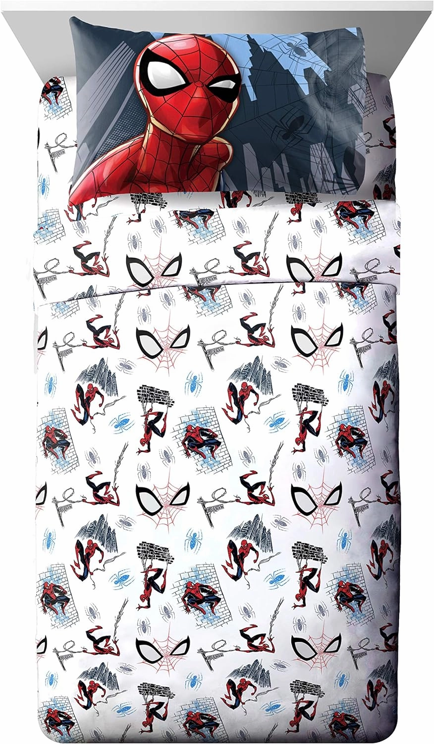Jay Franco Marvel Spiderman Crawl Full Sheet Set - 4 Piece Set Super Soft and Cozy Kid’s Bedding - Fade Resistant Microfiber Sheets (Official Marvel Product)