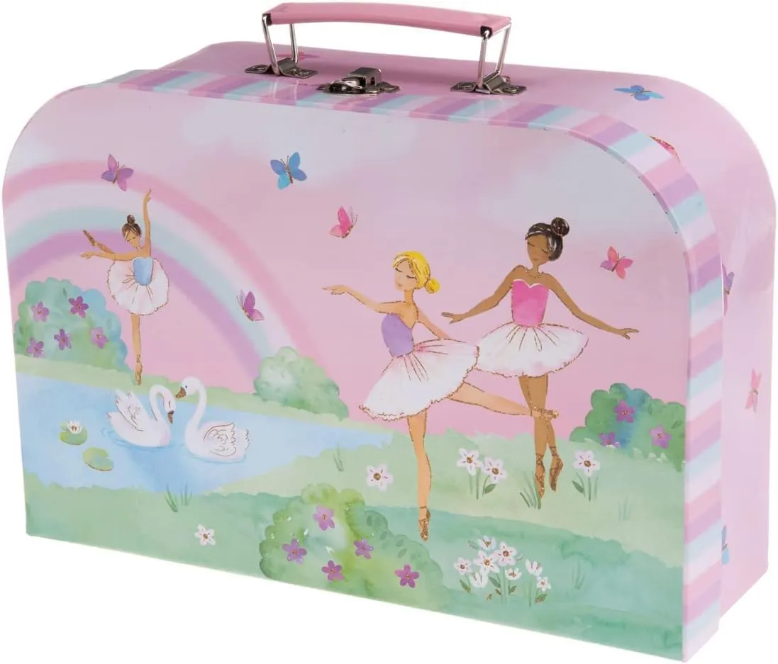 Jewelkeeper Tea Set for Little Girls - 15-Piece Tin Tea Party Set with Ballerina Design - Pretend Play Toy with Carrying Case - Ideal Gift for Kids, Includes Teapot, Cups, Saucers, Plates and Tray