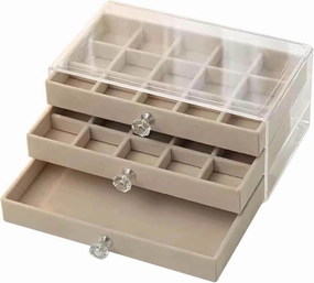 Jewelry Box, Jewelry Box with 3 Drawers 3 Layers Clear Plastic Jewelry Case with Velvet Lining for Women Portable Jewellery Storage Holder Display for Ring Earrings Necklace Bracelet Bangle Watch Gre