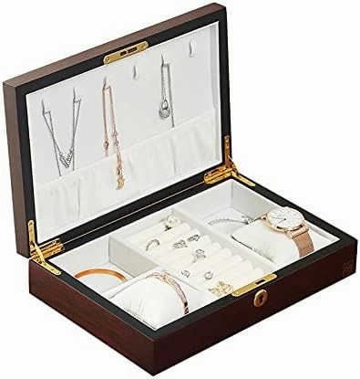 Jewelry Box Luxury Large Wood Jewelry Box Jewellery Storage Case Casket Wooden Velvet Necklace Ring Earring Watch Organizer Jewelry Boxes and Organizers