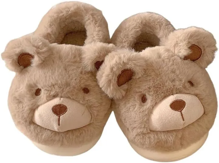 JHTPSLR Kawaii Cute Bear House Slippers - Women & Girls Winter Warm Indoor Fuzzy Slippers