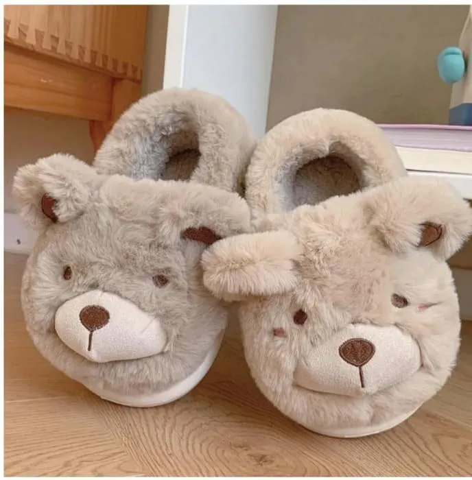JHTPSLR Kawaii Cute Bear House Slippers - Women & Girls Winter Warm Indoor Fuzzy Slippers