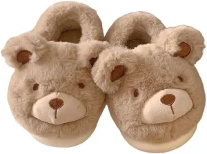 JHTPSLR Kawaii Cute Bear House Slippers - Women & Girls Winter Warm Indoor Fuzzy Slippers