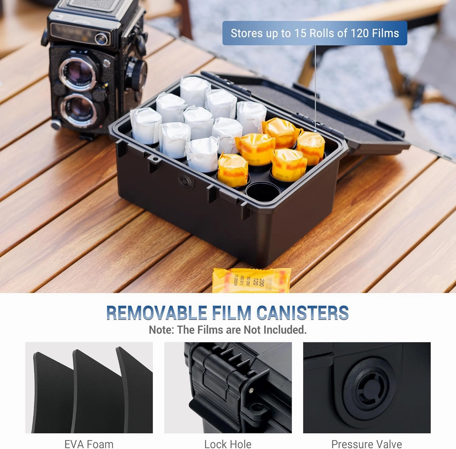 JJC Heavy Duty 120 Film Case Holder for 15 Rolls of 120-Medium Format Films, IP67 Waterproof and Light-Sealed (No Film Included)