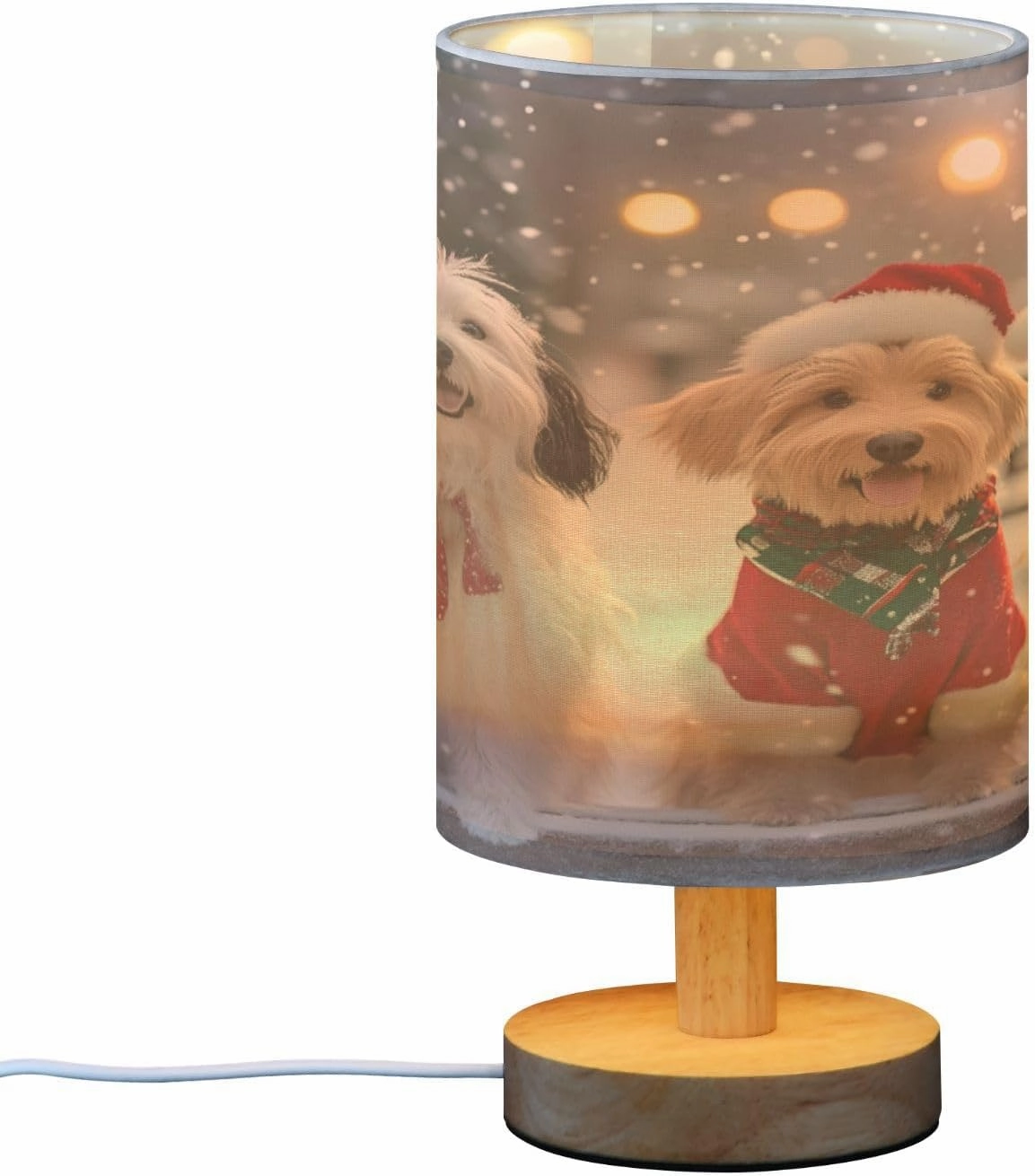 Joisal Dogs Snow Grey Lamp for Night Stand, Lamp Desk Linen Lampshade Modern Lamp, Nightstand Decor