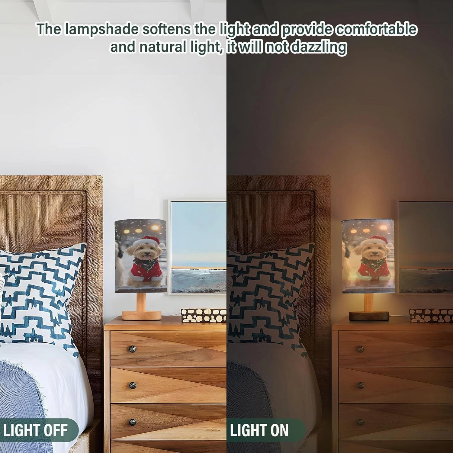 Joisal Dogs Snow Grey Lamp for Night Stand, Lamp Desk Linen Lampshade Modern Lamp, Nightstand Decor