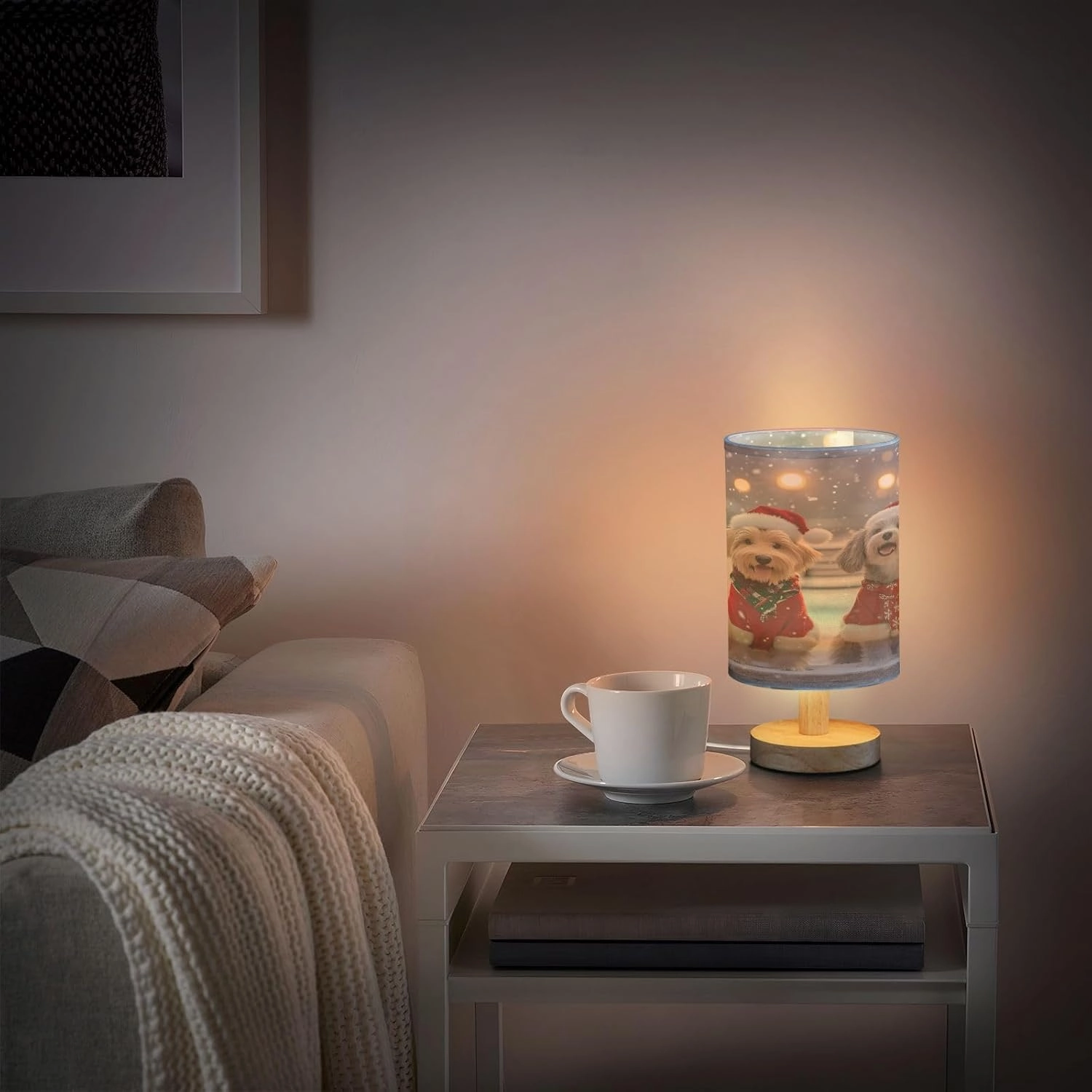 Joisal Dogs Snow Grey Lamp for Night Stand, Lamp Desk Linen Lampshade Modern Lamp, Nightstand Decor