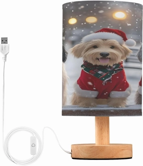 Joisal Dogs Snow Grey Lamp for Night Stand, Lamp Desk Linen Lampshade Modern Lamp, Nightstand Decor