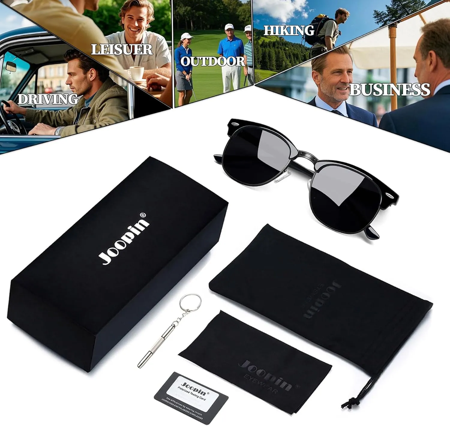 Joopin Vintage Sunglasses Half Frame Sun Glasses Polarized UV Protection Browline Shades for Women Men