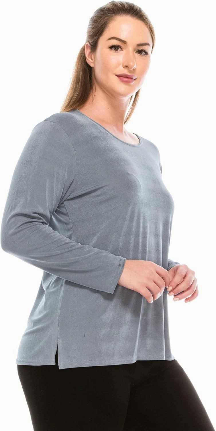 Jostar Women's Basic T Shirts - Long Sleeve Stretch Soft Round Neck Solid Top