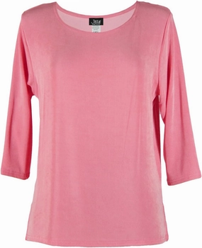 Jostar Women's Basic T Shirts - Plus Size 3/4 Sleeve Scoop Neck Soft Wrinkle Free Solid Top with Side Slit