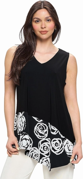 Jostar Women's Sleeveless Tank Top - Color Block V-Neck Asymmetrical Hem Casual Soft T Shirts Blouse