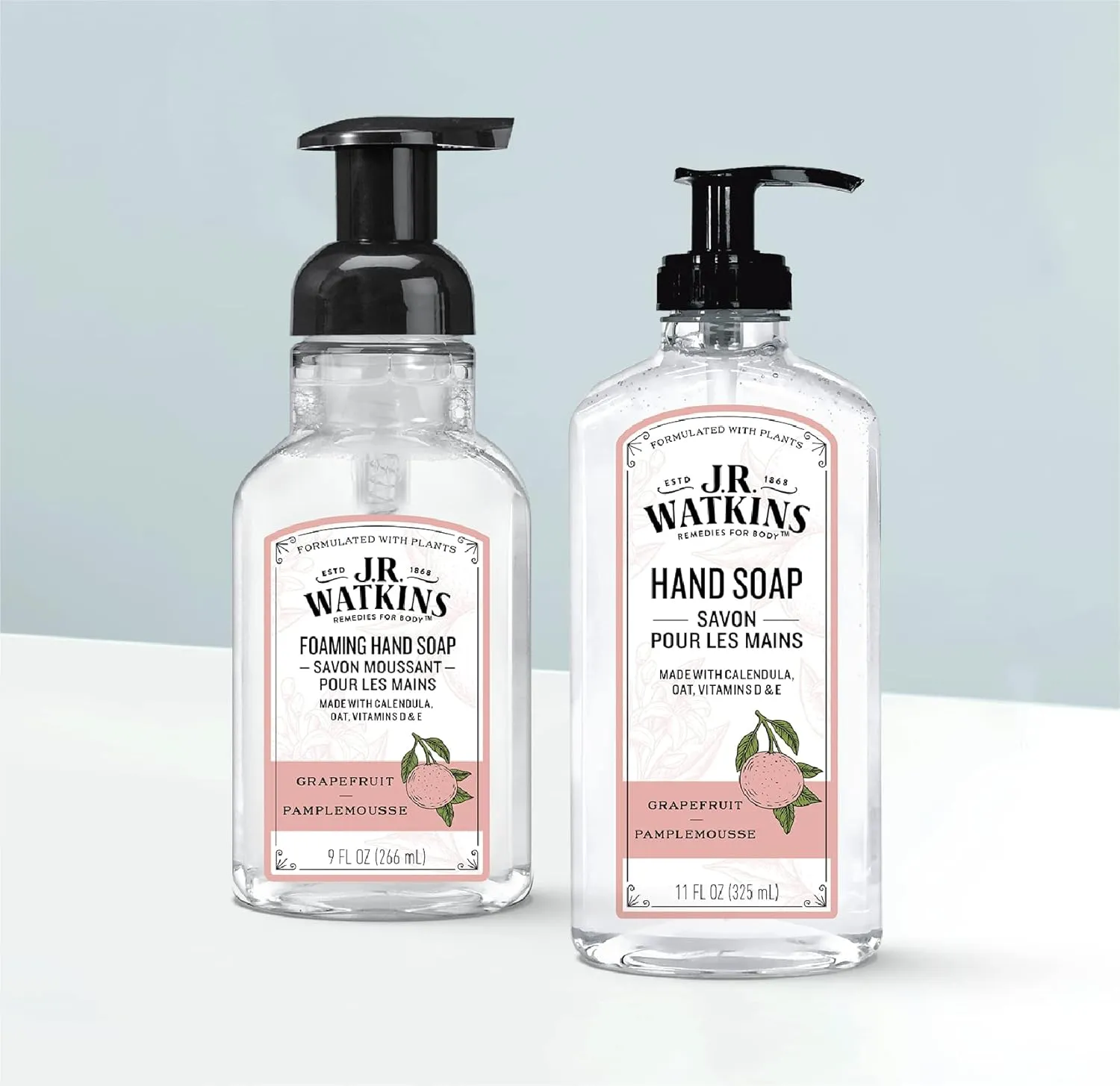 J.R. Watkins Foaming Hand Soap Pump with Dispenser, Moisturizing All Natural Hand Soap Foam, Alcohol-Free, Cruelty-Free, USA Made, Use as Kitchen or Bathroom Soap, Grapefruit, 9 fl oz, 6 Pack