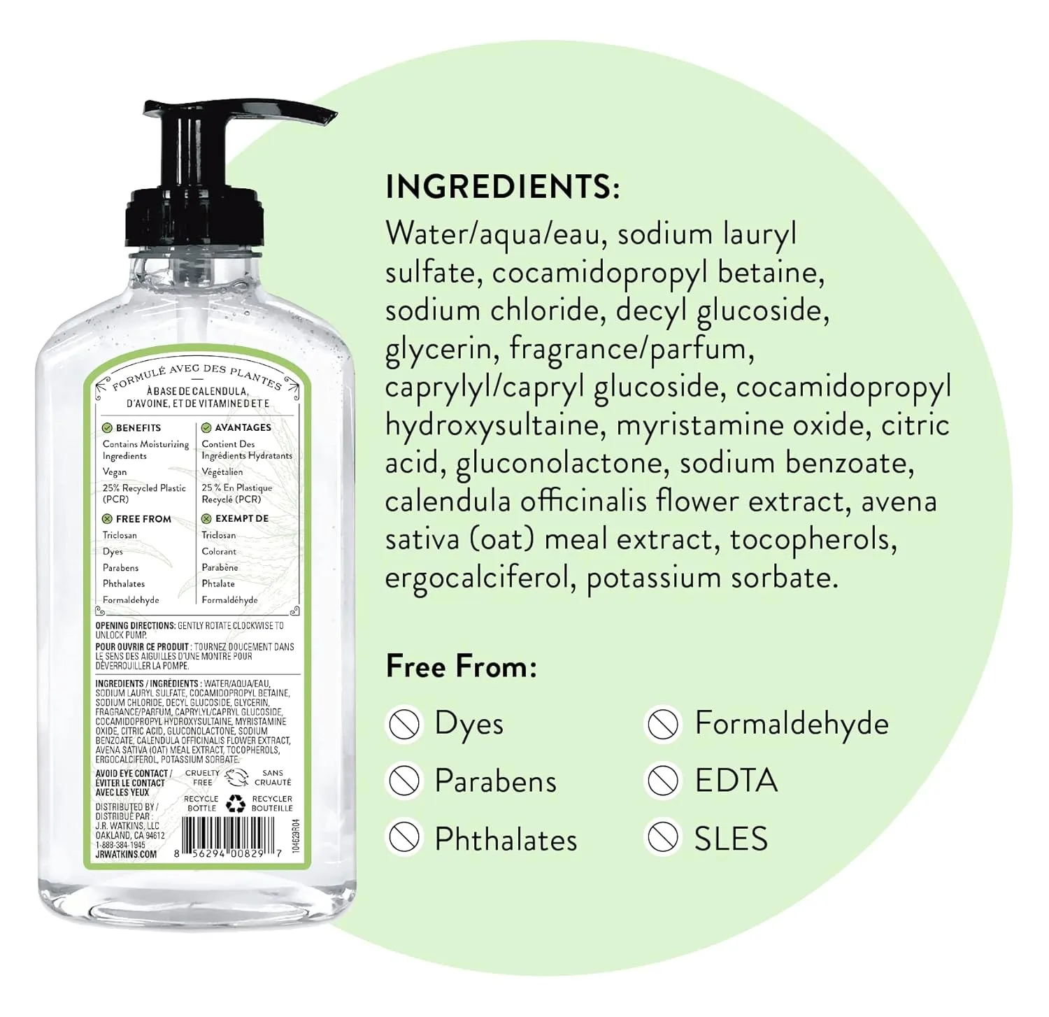 J.R. Watkins Liquid Hand Soap With Dispenser, Moisturizing Hand Soap, Alcohol-Free, Cruelty-Free, Use For Bathroom or Kitchen, Aloe & Green Tea, 11 Fl Oz, 3 Pack
