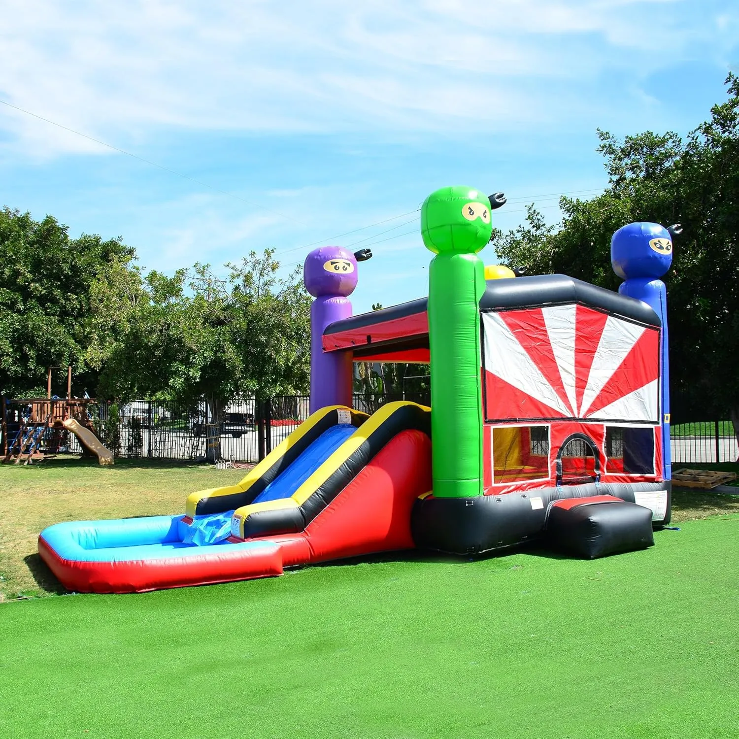JumpOrange Ninja Warrior Commercial Grade Bounce House Water Slide Combo with Splash Pool for Kids and Adults (with Blower), Wet Dry Use, Basketball Hoop, Outdoor Indoor, Birthday Party Rental