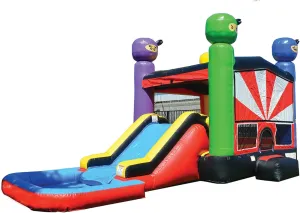 JumpOrange Ninja Warrior Commercial Grade Bounce House Water Slide Combo with Splash Pool for Kids and Adults (with Blower), Wet Dry Use, Basketball Hoop, Outdoor Indoor, Birthday Party Rental