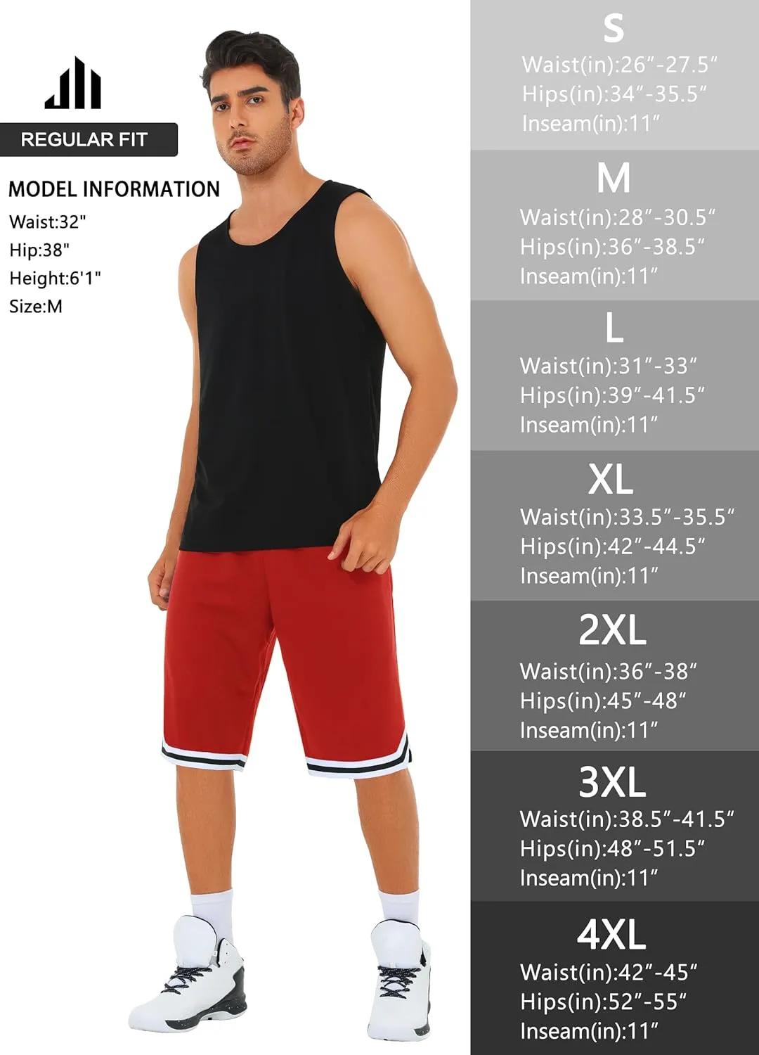 JWM Mens Long Basketball Shorts with Zip Pockets - 11" Mesh Athletic Gym Workout Sport Shorts Quick Dry Lightweight
