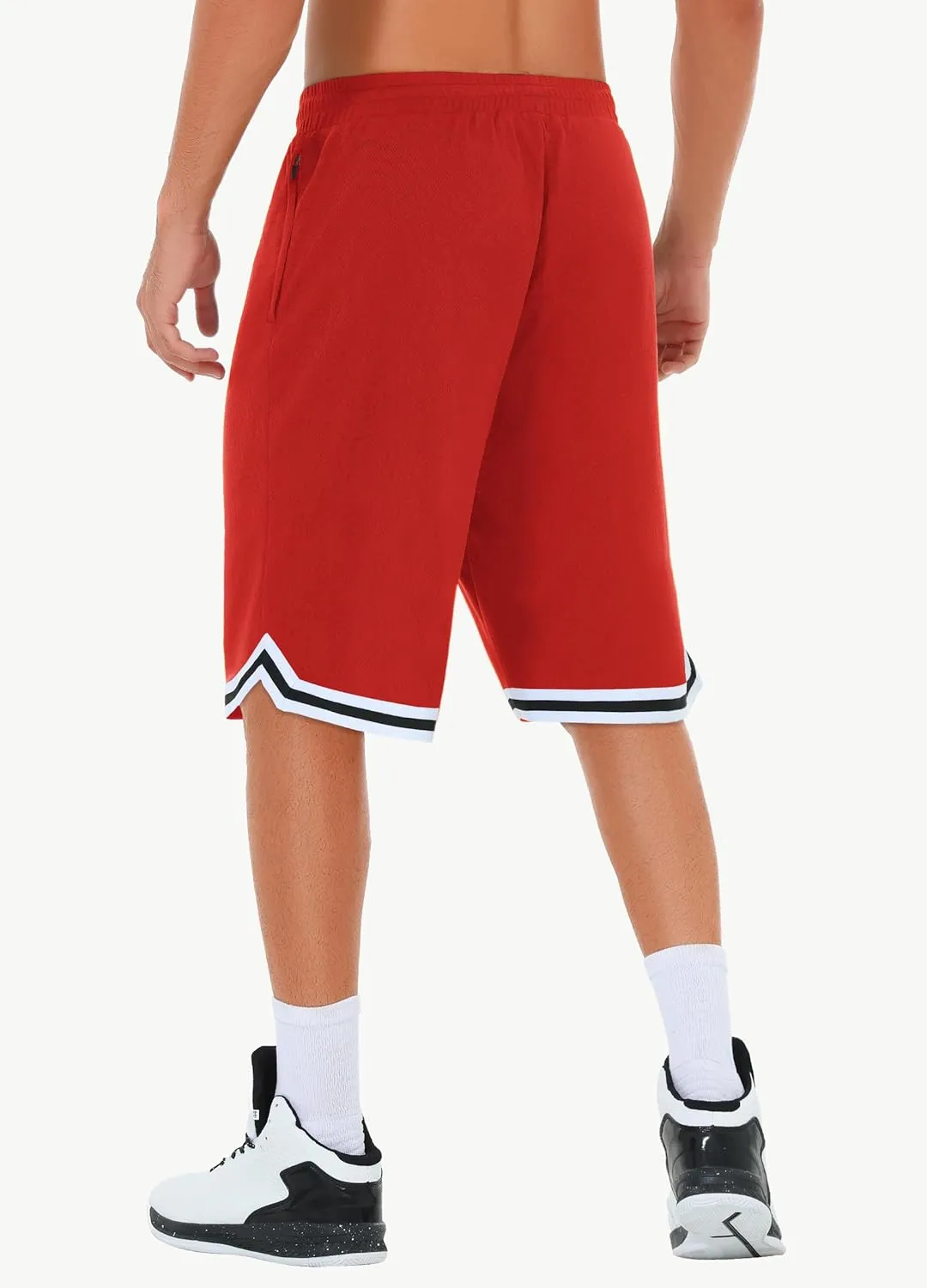 JWM Mens Long Basketball Shorts with Zip Pockets - 11" Mesh Athletic Gym Workout Sport Shorts Quick Dry Lightweight