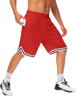 JWM Mens Long Basketball Shorts with Zip Pockets - 11" Mesh Athletic Gym Workout Sport Shorts Quick Dry Lightweight
