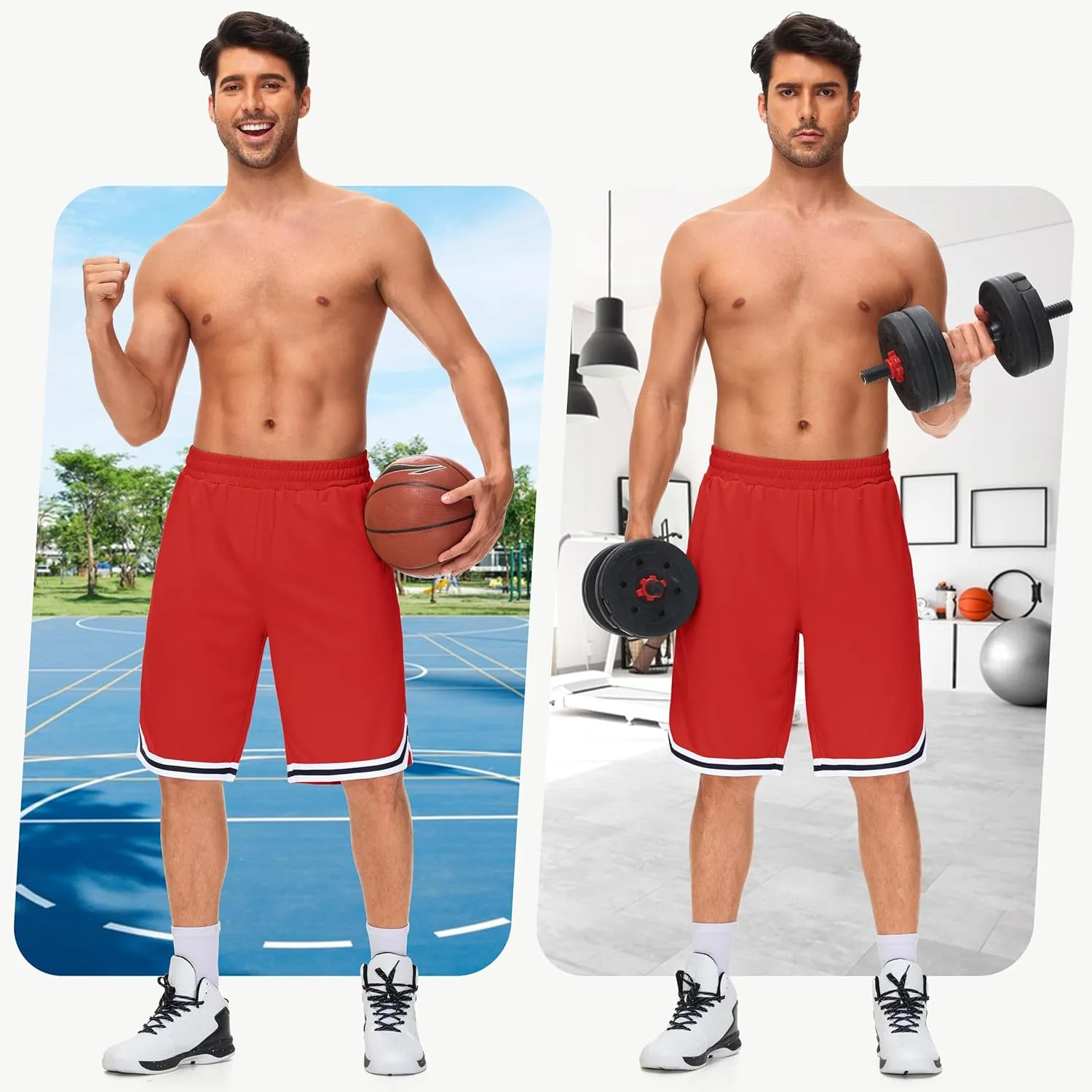 JWM Mens Long Basketball Shorts with Zip Pockets - 11" Mesh Athletic Gym Workout Sport Shorts Quick Dry Lightweight