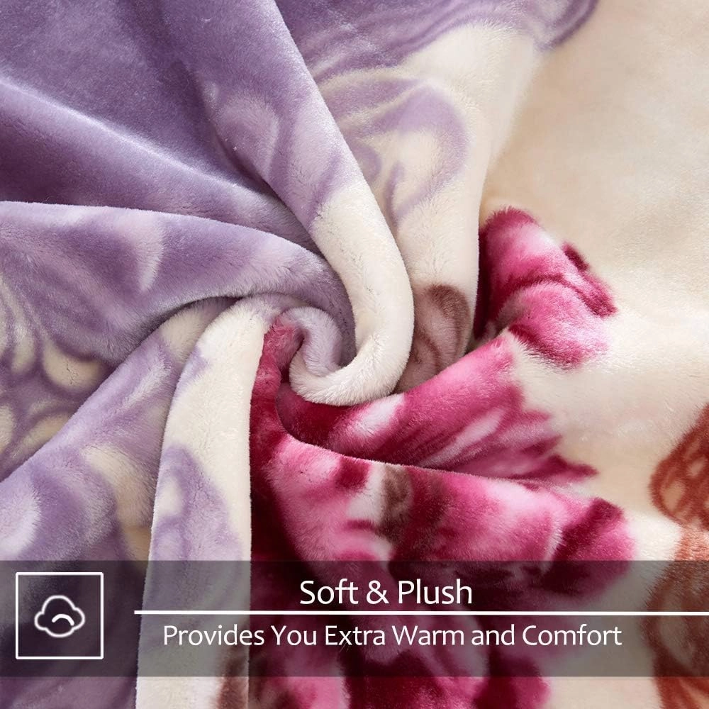 JYK Soft Blanket Queen Size Korean Mink Blanke, 5 LB Fleece Bed Blanket - 2 Ply Reversible 520GSM Silky Soft Plush Warm Blanket for Autumn Winter (Queen 75"x87", Peony/Peony)