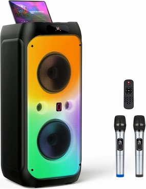 Karaoke Machine for Adults: 600W Big Party Speaker with PA System & Dual 8" Subwoofers, Speaker with 2 Microphones, Treble/Bass Adjustment, DJ Lights/Remote Control for Home Party Outdoor
