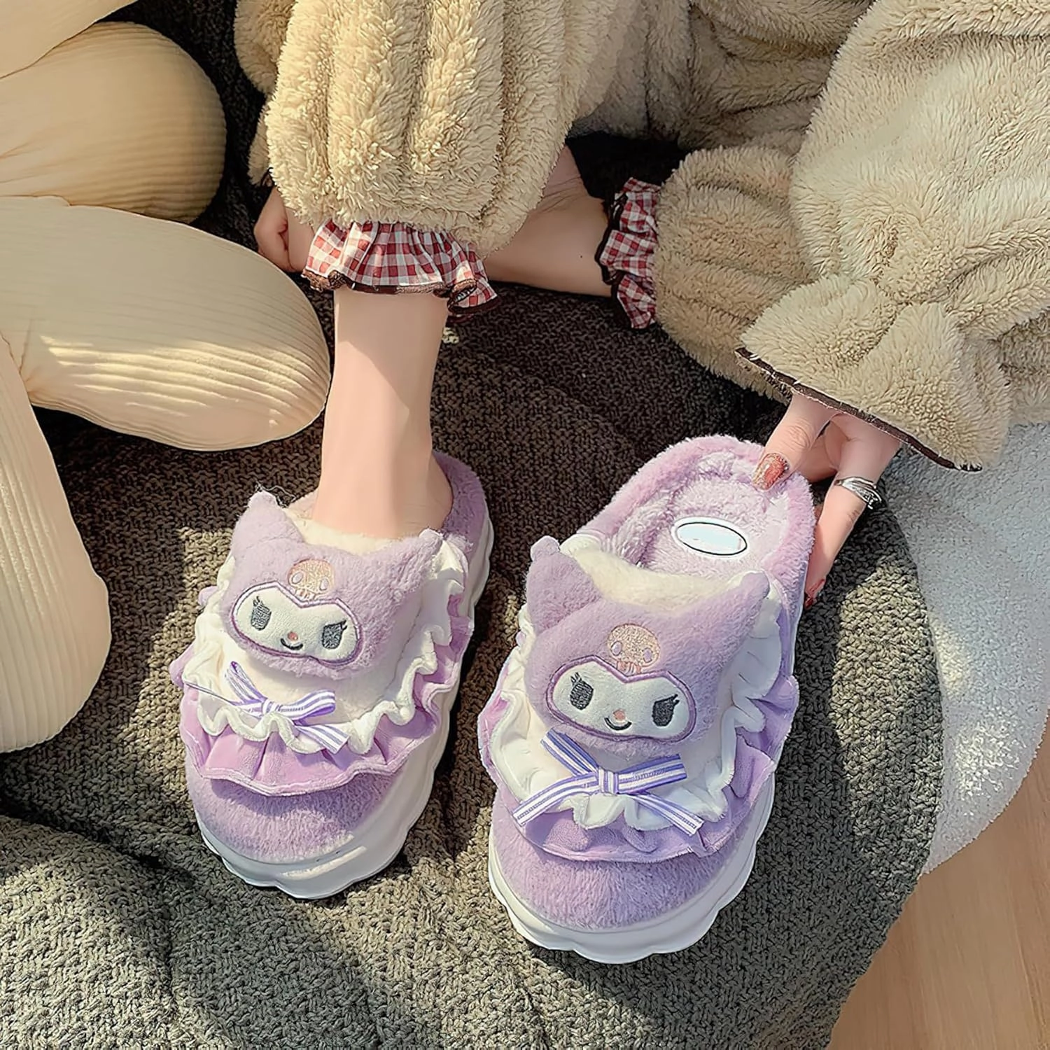 Kawaii Cotton Slippers - Cute Plush Women's Home Shoes