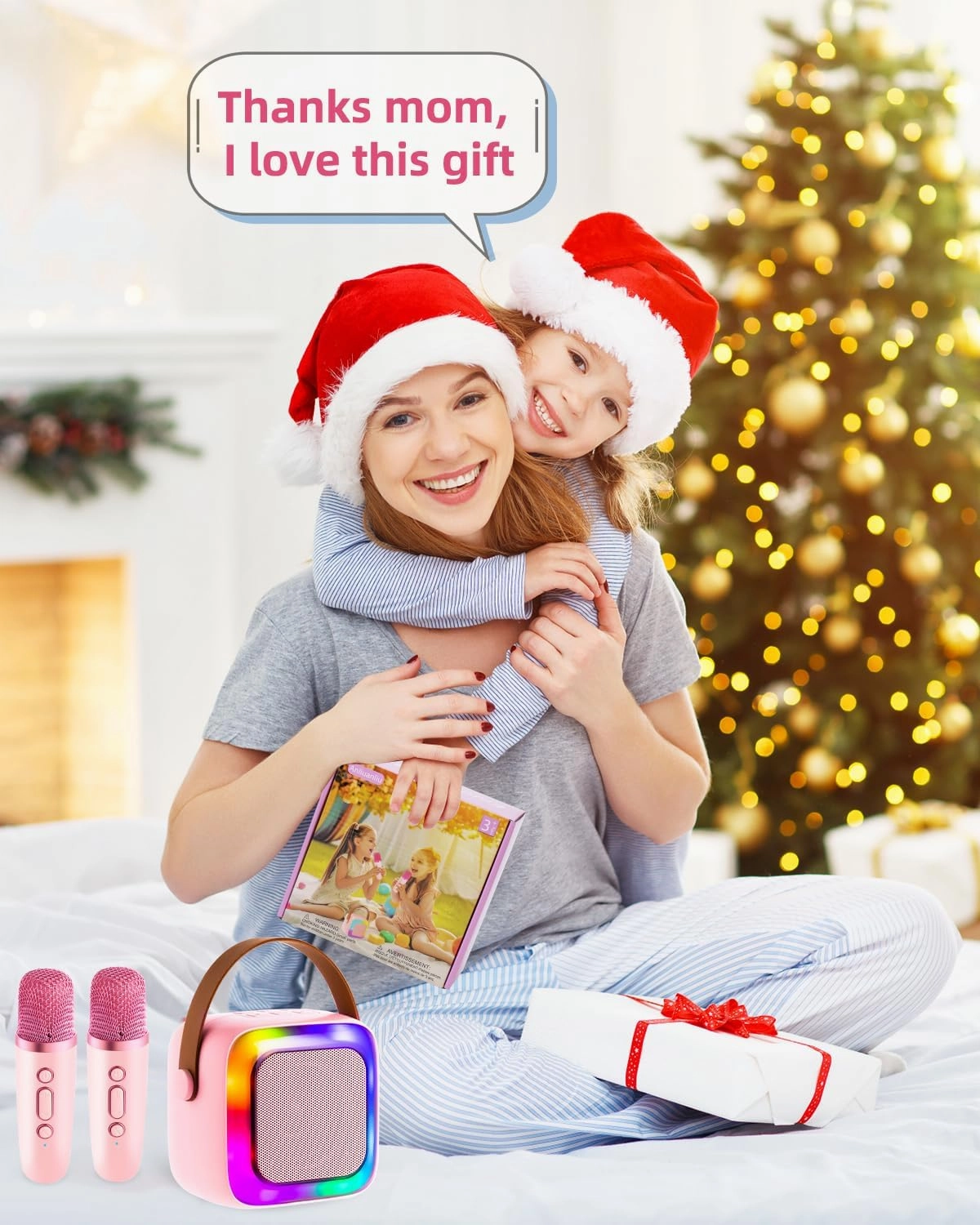 Kids Karaoke Machine for Adults, Mini Portable Karaoke Bluetooth Speaker with 2 Wireless Microphones, Birthday Gifts Toys for Teen Girls Ages 4, 5, 6, 7, 8, 9, 10, 12  Year Old (Pink)
