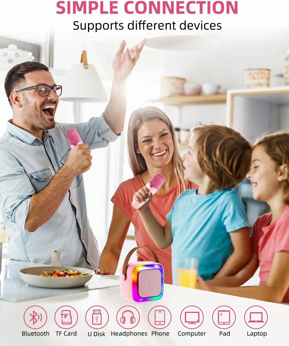 Kids Karaoke Machine for Adults, Mini Portable Karaoke Bluetooth Speaker with 2 Wireless Microphones, Birthday Gifts Toys for Teen Girls Ages 4, 5, 6, 7, 8, 9, 10, 12  Year Old (Pink)
