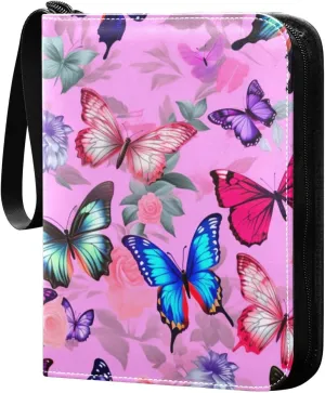 Kigai Colorful Butterflies Card Binder - 400 Pockets Card Holder with 50 Sleeves, Trading Card Album Folder for Boys Girls