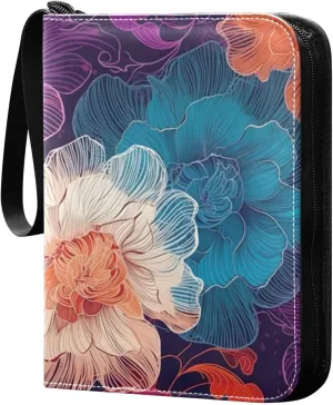 Kigai Colorful Line Flower Card Binder - 400 Pockets Card Holder with 50 Sleeves, Trading Card Album Folder for Boys Girls