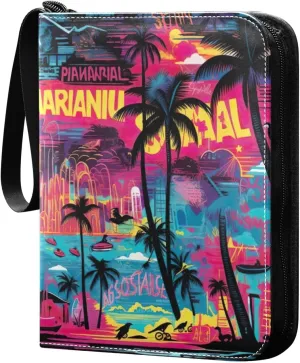 Kigai Colorful Palm Trees Card Binder - 400 Pockets Card Holder with 50 Sleeves, Trading Card Album Folder for Boys Girls