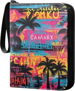 Kigai Colorful Palm Trees Card Binder - 400 Pockets Card Holder with 50 Sleeves, Trading Card Album Folder for Boys Girls