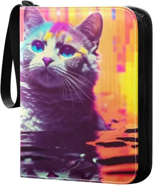 Kigai Colorful Pool Cat Card Binder - 400 Pockets Card Holder with 50 Sleeves, Trading Card Album Folder for Boys Girls