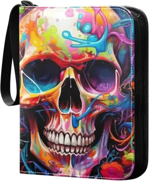 Kigai Colorful Skull Card Binder - 400 Pockets Card Holder with 50 Sleeves, Trading Card Album Folder for Boys Girls