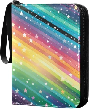 Kigai Colorful Striped Stars Card Binder - 400 Pockets Card Holder with 50 Sleeves, Trading Card Album Folder for Boys Girls