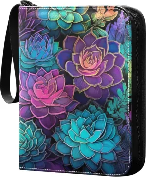 Kigai Colorful Succulent Card Binder - 400 Pockets Card Holder with 50 Sleeves, Trading Card Album Folder for Boys Girls