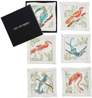 Kim Seybert Birds of Paradise Set of 6 Cocktail Napkin in White and Multi,CT1214034WHMT