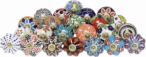 Kitchen Cabinet Knobs - Pack of 30 - Indian Countryside Colorful Assorted Ceramic Drawer Pull Handle Dresser Cupboard Wardrobe Knob Boho Room Interior Decor - Multicolor