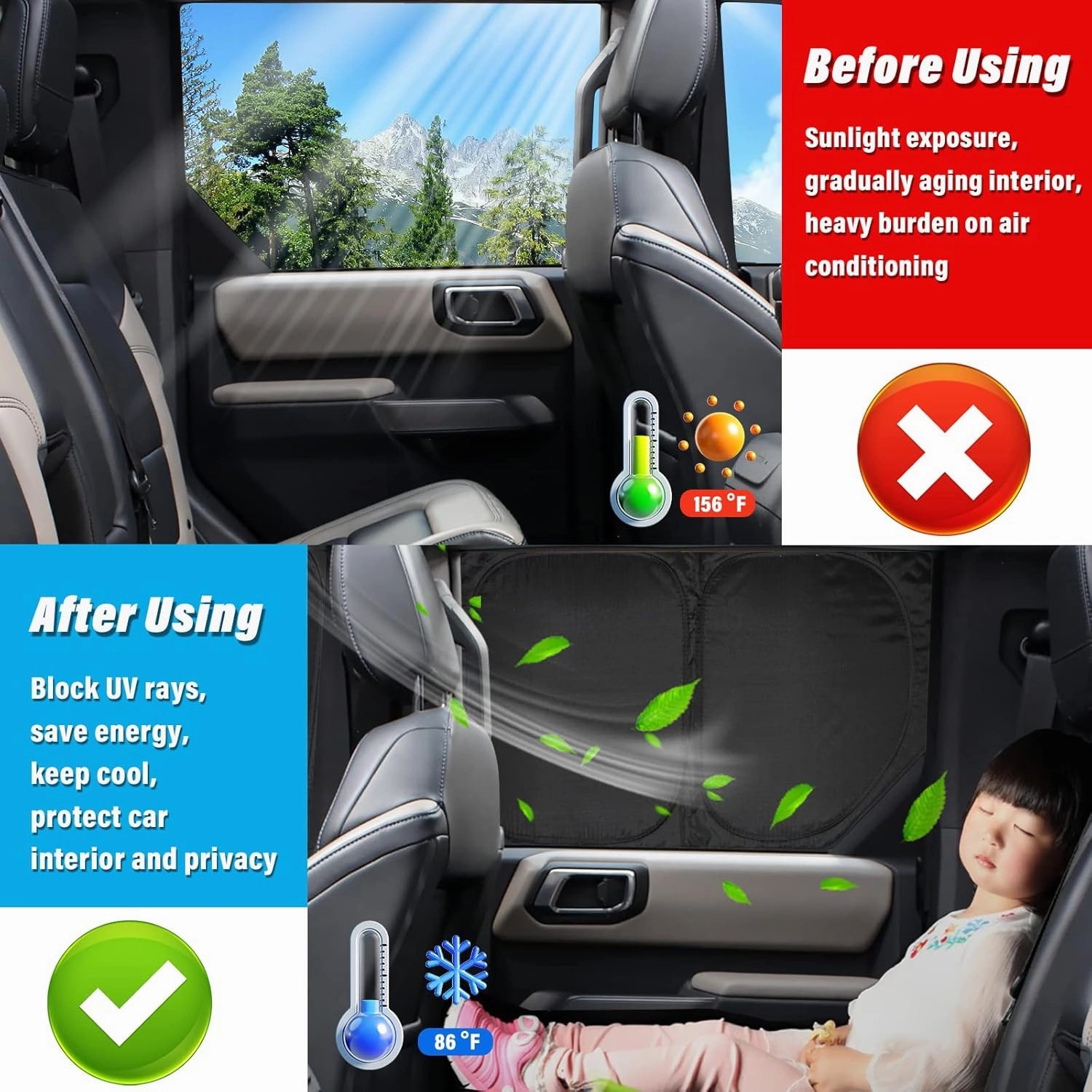 KMF Full Window Sun Shade Custom Fit for Hyundai Santa Cruz Accessories 2022-2025, Privacy Car Window Covers for Windshield & Rear, UV Block and Blackout for Camping/Baby