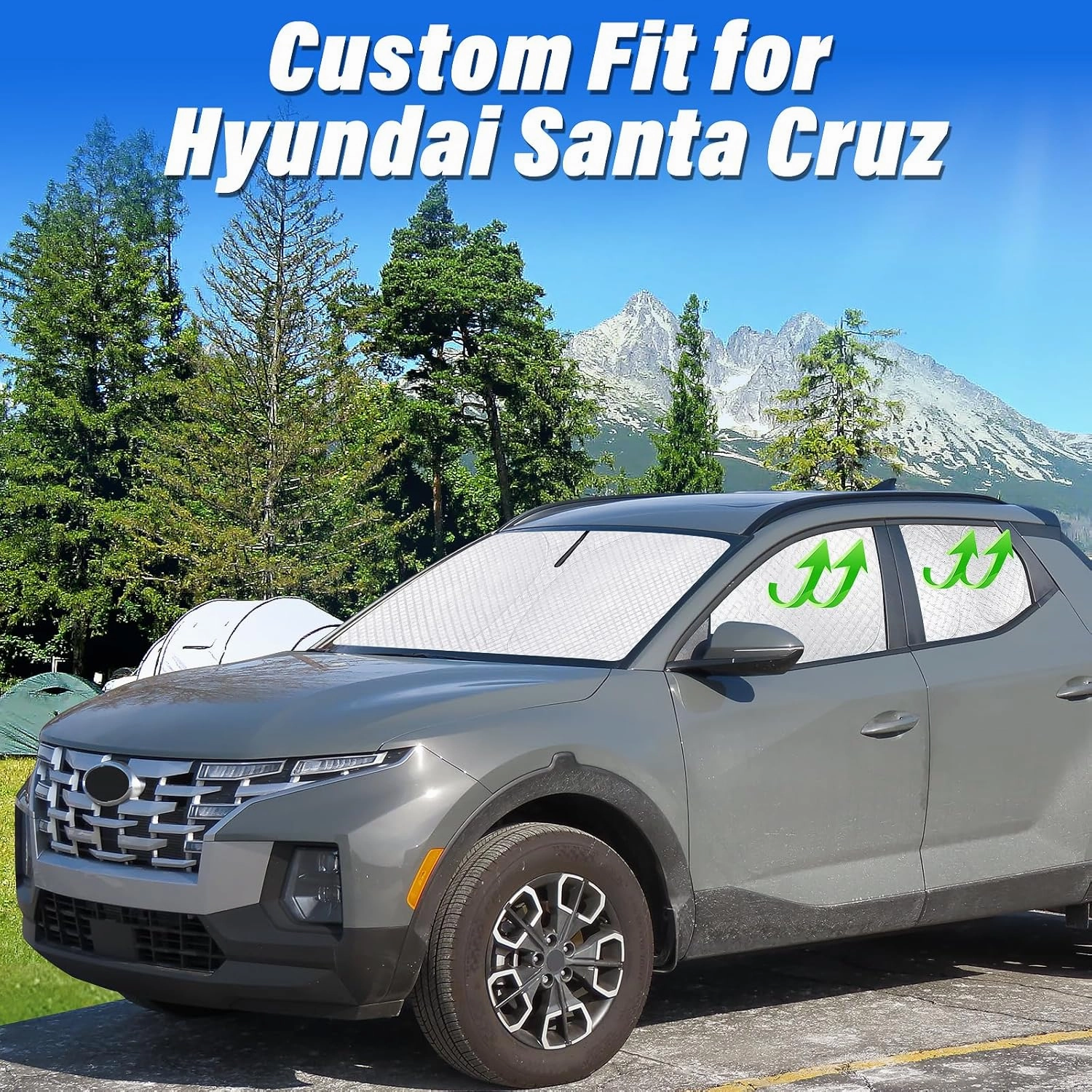 KMF Full Window Sun Shade Custom Fit for Hyundai Santa Cruz Accessories 2022-2025, Privacy Car Window Covers for Windshield & Rear, UV Block and Blackout for Camping/Baby