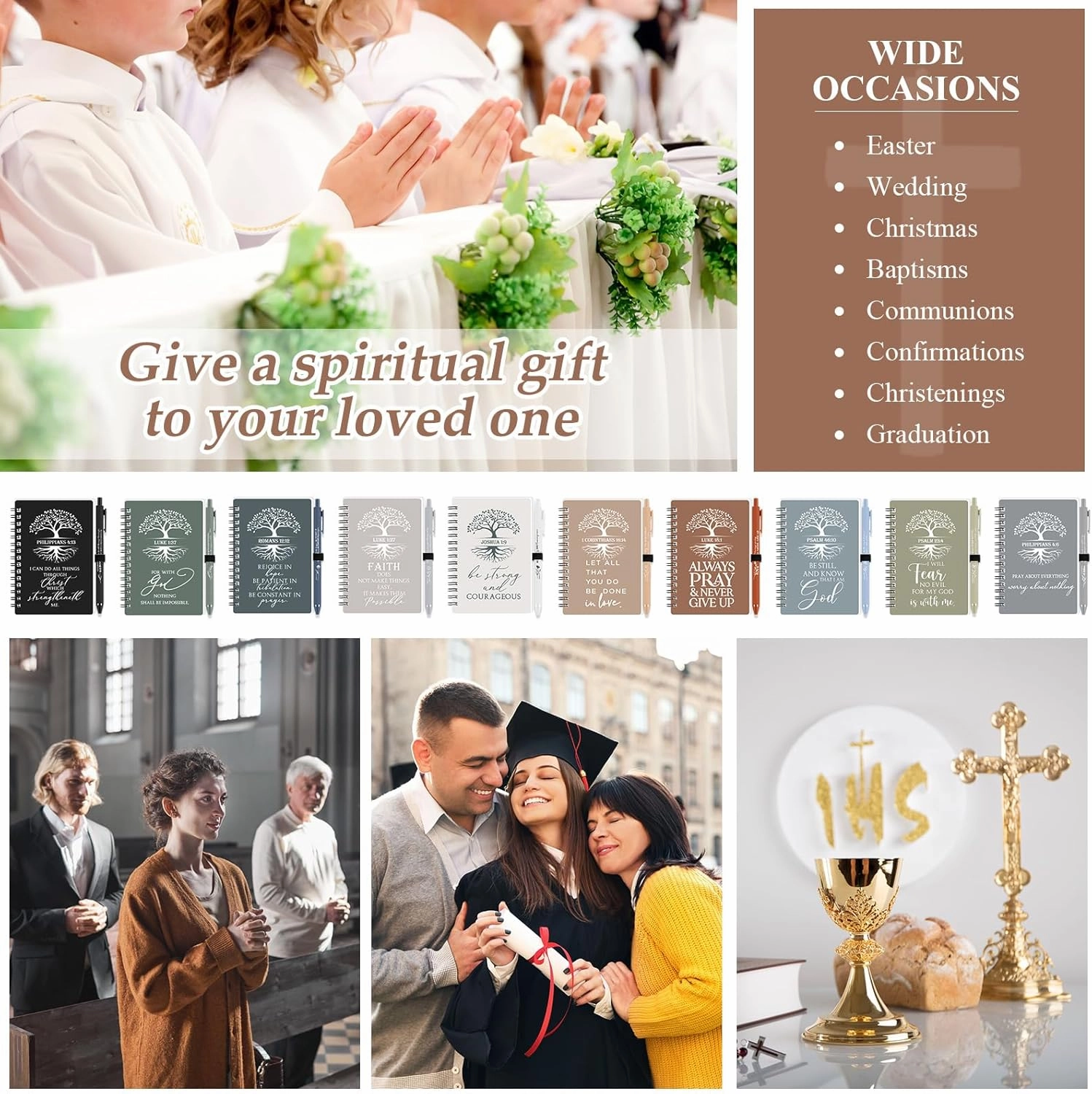 Kosiz 100 Pcs Fathers Day Christian Gift Bulk Prayer Journal Bible Verse Spiral Notebook with Christian Ballpoint Tree of Life Religious Church Gift for Women Men Sunday School (Boho Color)
