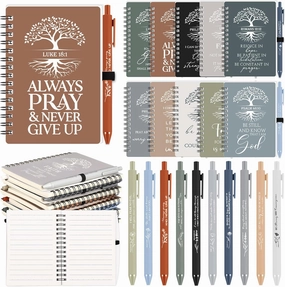 Kosiz 100 Pcs Fathers Day Christian Gift Bulk Prayer Journal Bible Verse Spiral Notebook with Christian Ballpoint Tree of Life Religious Church Gift for Women Men Sunday School (Boho Color)