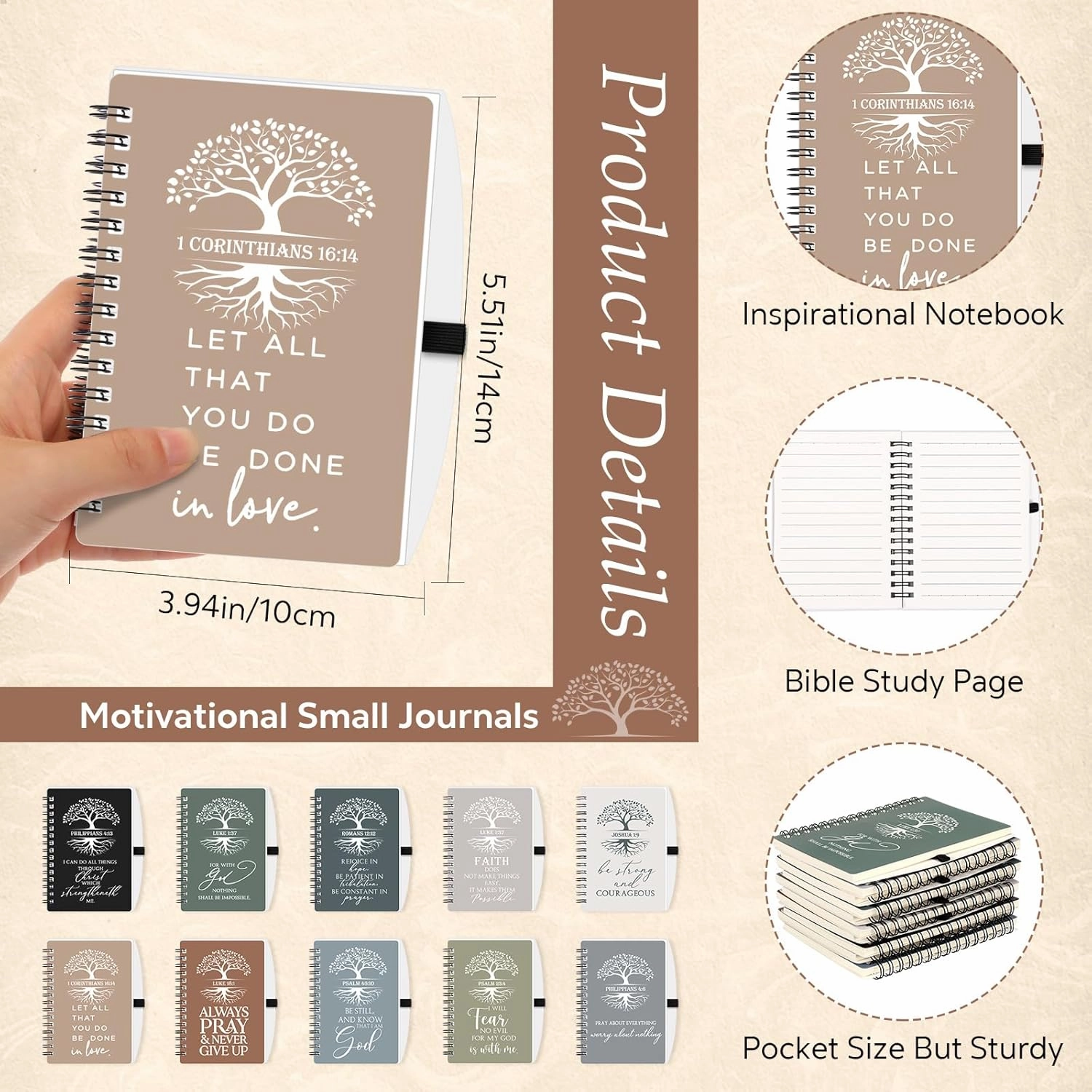 Kosiz 100 Pcs Fathers Day Christian Gift Bulk Prayer Journal Bible Verse Spiral Notebook with Christian Ballpoint Tree of Life Religious Church Gift for Women Men Sunday School (Boho Color)
